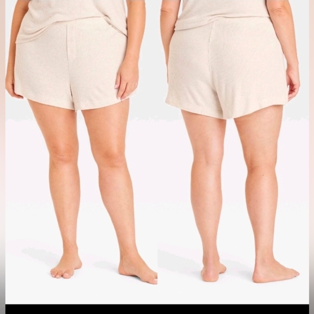 Auden Womens Cozy Ribbed Shorts Oatmeal